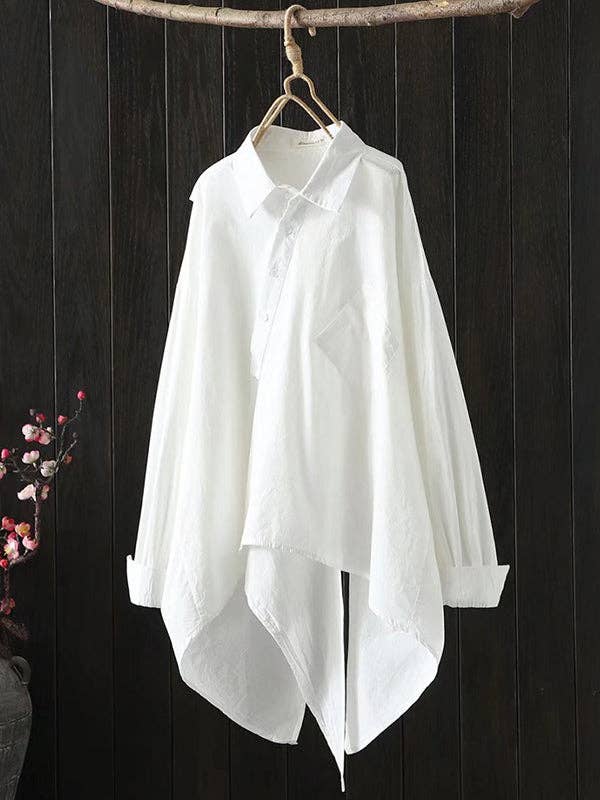 Urban Loose Black White Long Sleeves Irregular Blouse: BLACK / One_size