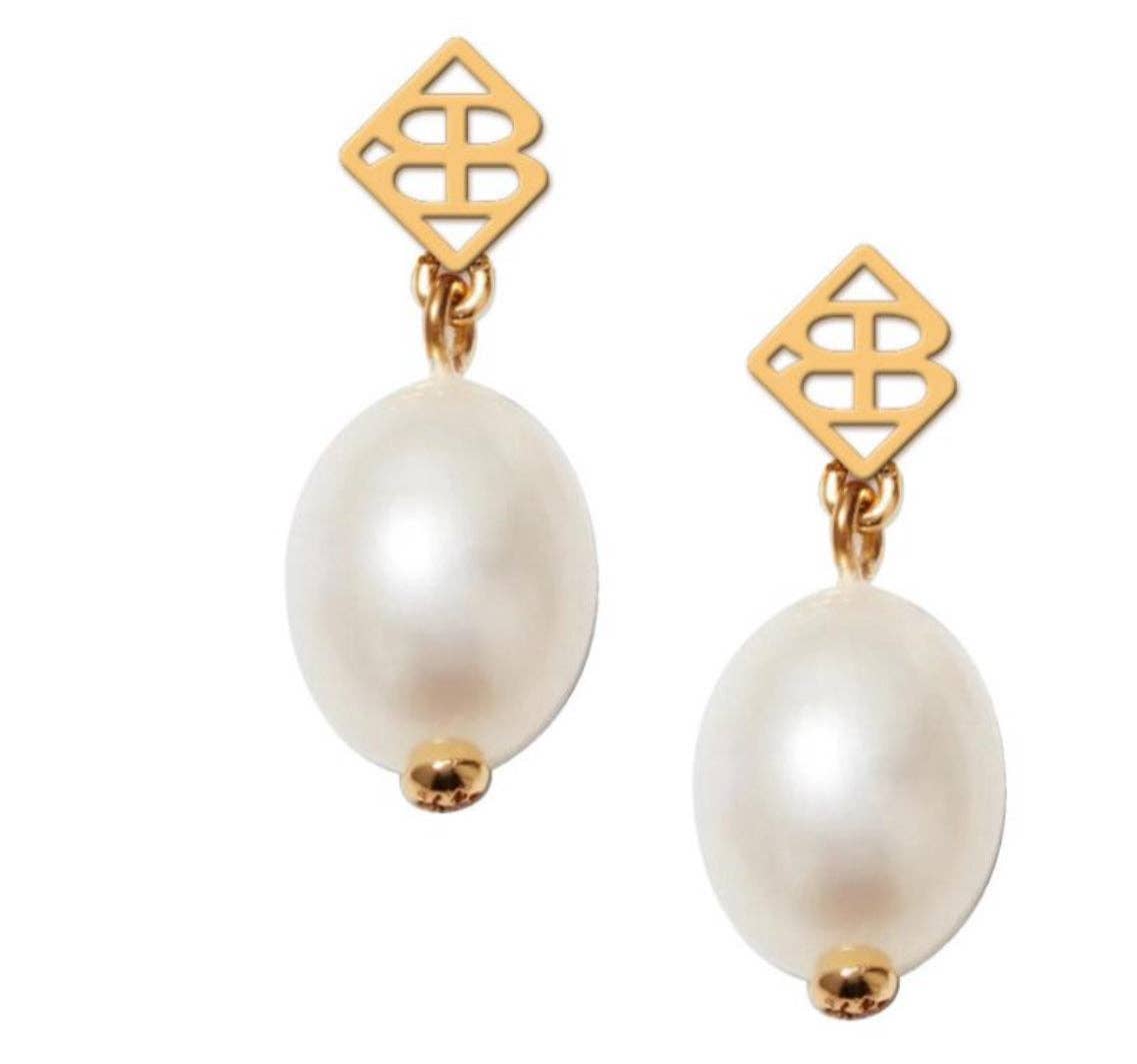 Pearl Drop Earrings with BC Logo