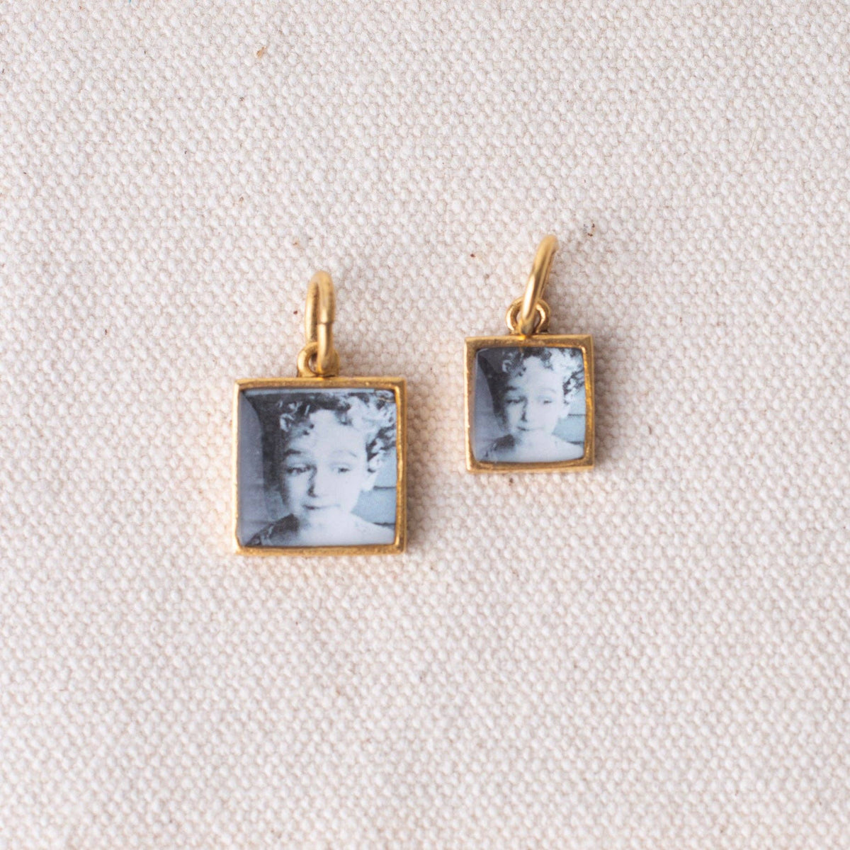 Custom Personalized Square Photo Artwork Logo Charms: Antique Gold / Small