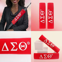 Delta Sigma Theta Red Seat Belt Cover Set: Red and White / Multi Tone / 9.5 x 2.5 inches