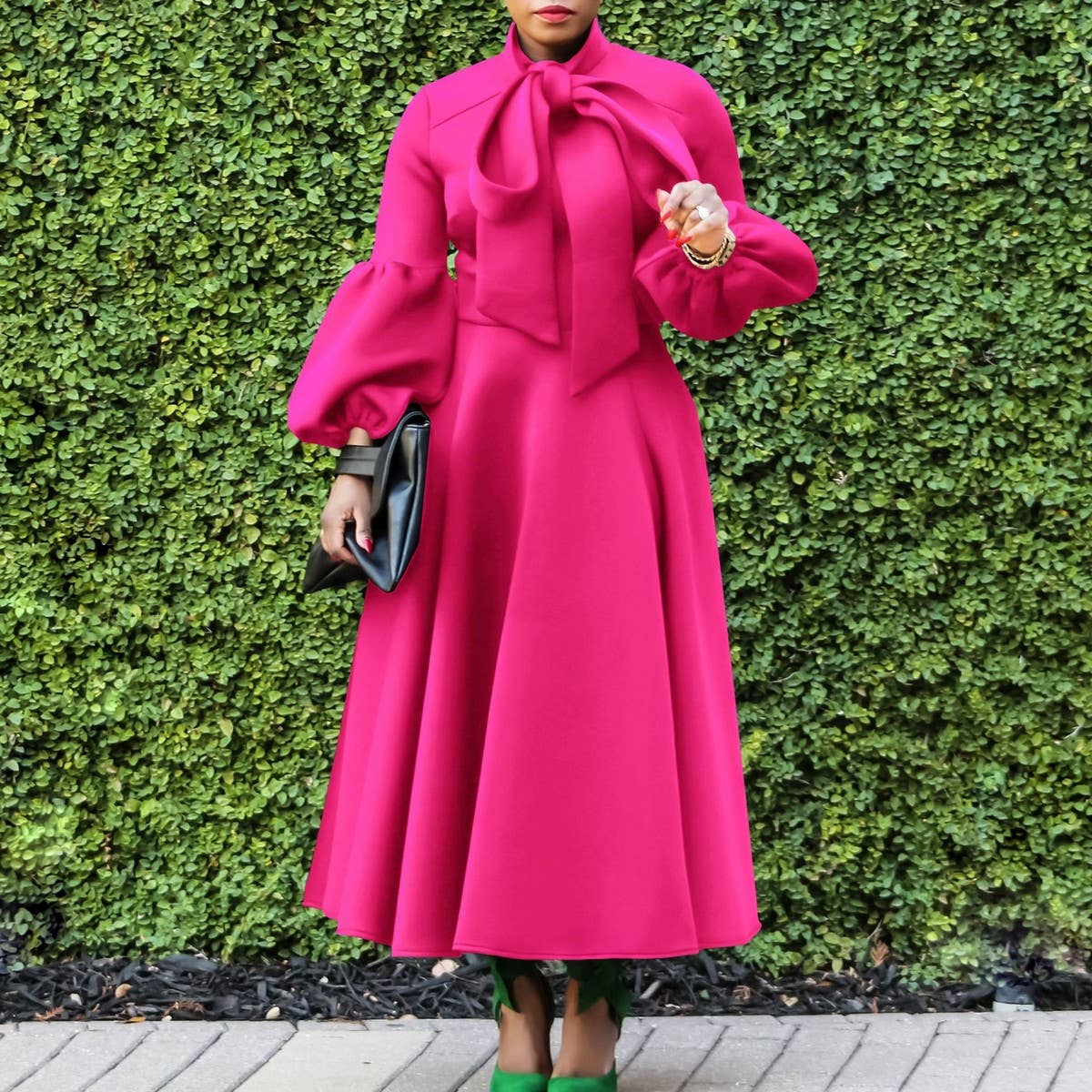 Channing LANTERN SLEEVE HIGH WAIST BOW OVERSIZED DRESS