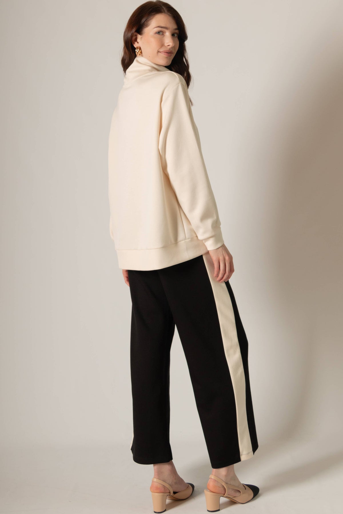 P. CILL Butter Modal Side Stripe Wide Leg Pants: Black / Small