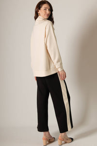 P. CILL Butter Modal Side Stripe Wide Leg Pants: Black / Small