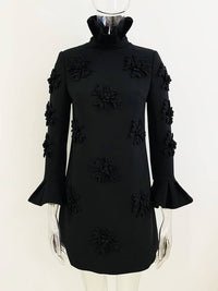 Violet Handmade Three-dimensional Flower Bell Sleeve Dress