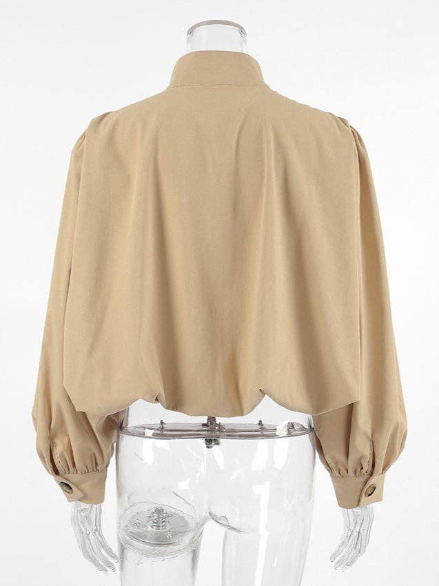 Bubble Sleeve Cropped Trench Coat Women Khaki N6D088: Khaki / L