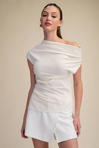 Asymmetric Pleated Top: Ivory / M