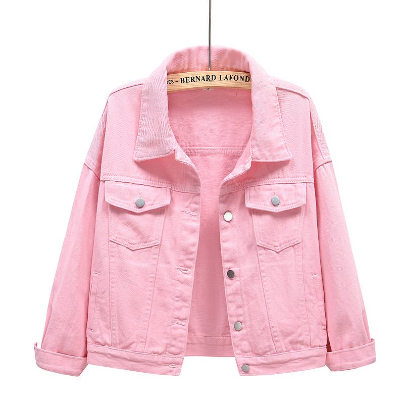 Solid color slim cropped denim jacket casual jacket: White / (S) 1