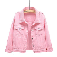 Solid color slim cropped denim jacket casual jacket: White / (S) 1