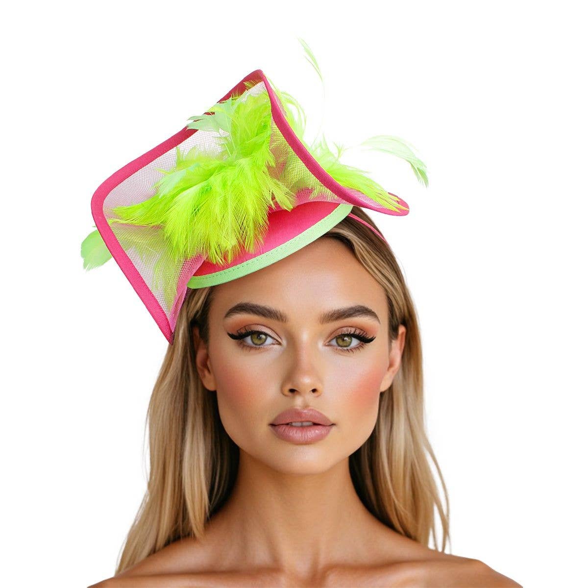 AKA Sorority Pink Green Folded Feather Fascinator: Pink and Green / Multi Tone / -