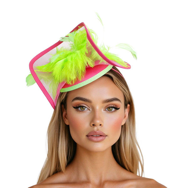 AKA Sorority Pink Green Folded Feather Fascinator: Pink and Green / Multi Tone / -