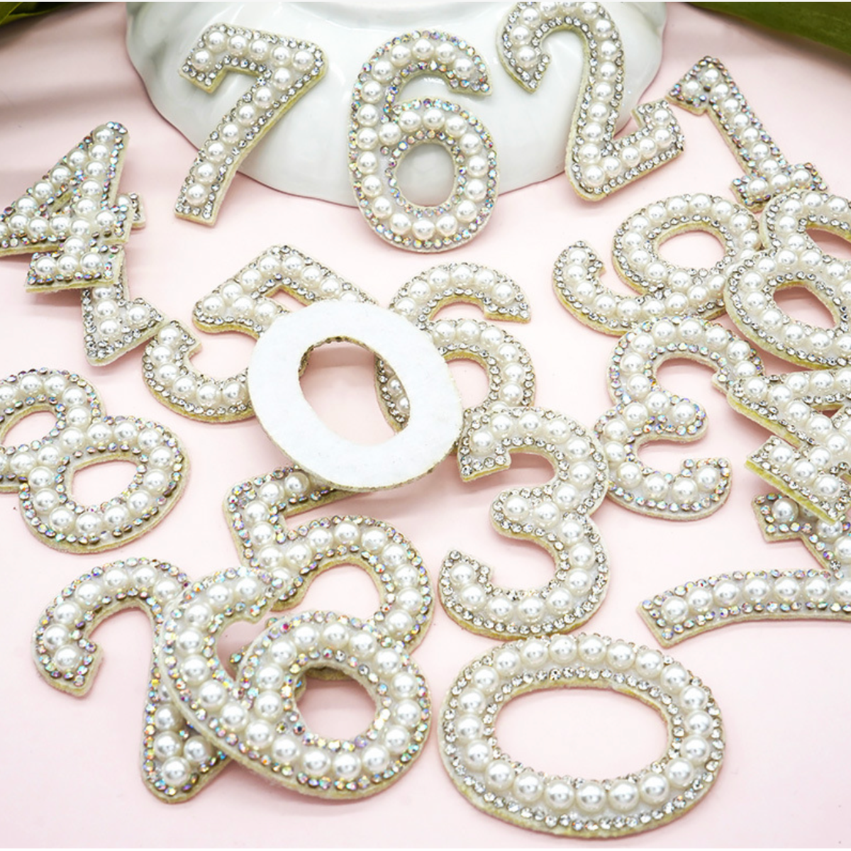 0-9 Number Set Pearl Rhinestone Patches for DIY Project: Pearl / 0 to 9 set