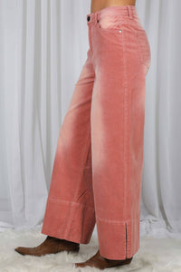 Stone Washed Cotton Corduroy Cropped Pants VP83140: Brown / M