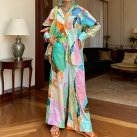 Fashion printed shirt, loose long-sleeved suit: MULTICOLOR / (XL) 1