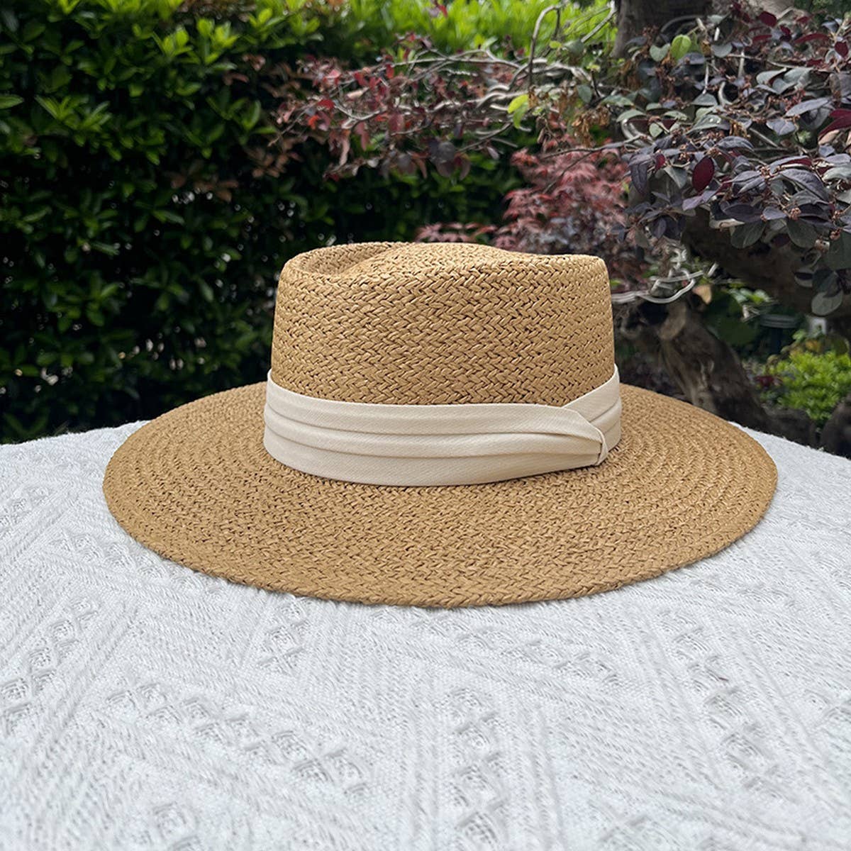 BEACH VACATION SUN FEDORA STRAW HATS FOR WOMEN_CWAH1151: KHAKIBLACK / (OS) 1
