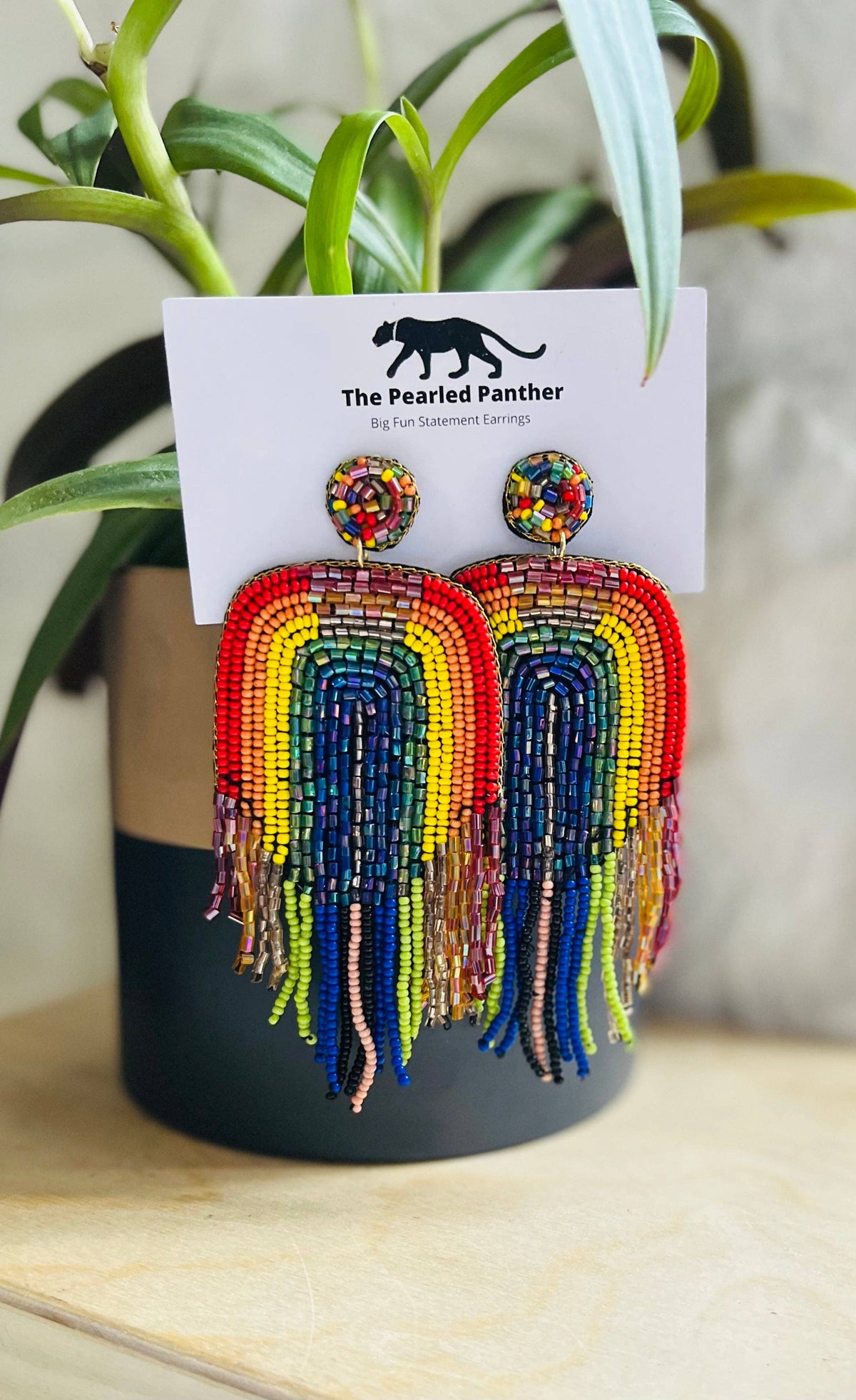 Rainbow Beaded Statement Earrings Pride Colorful Nature