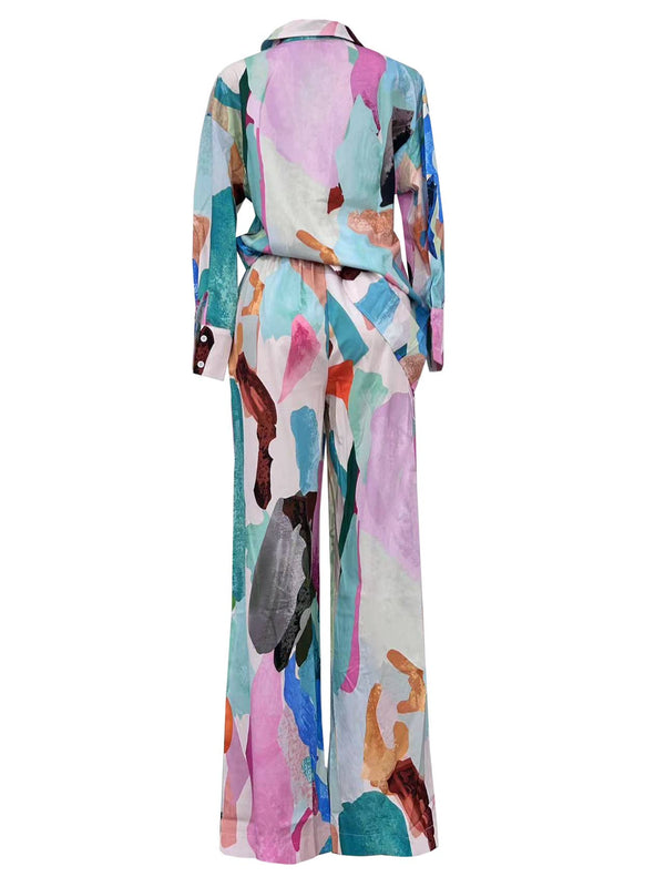 Spring Casual Chic Printed Shirt Two-Piece Set: Decor
