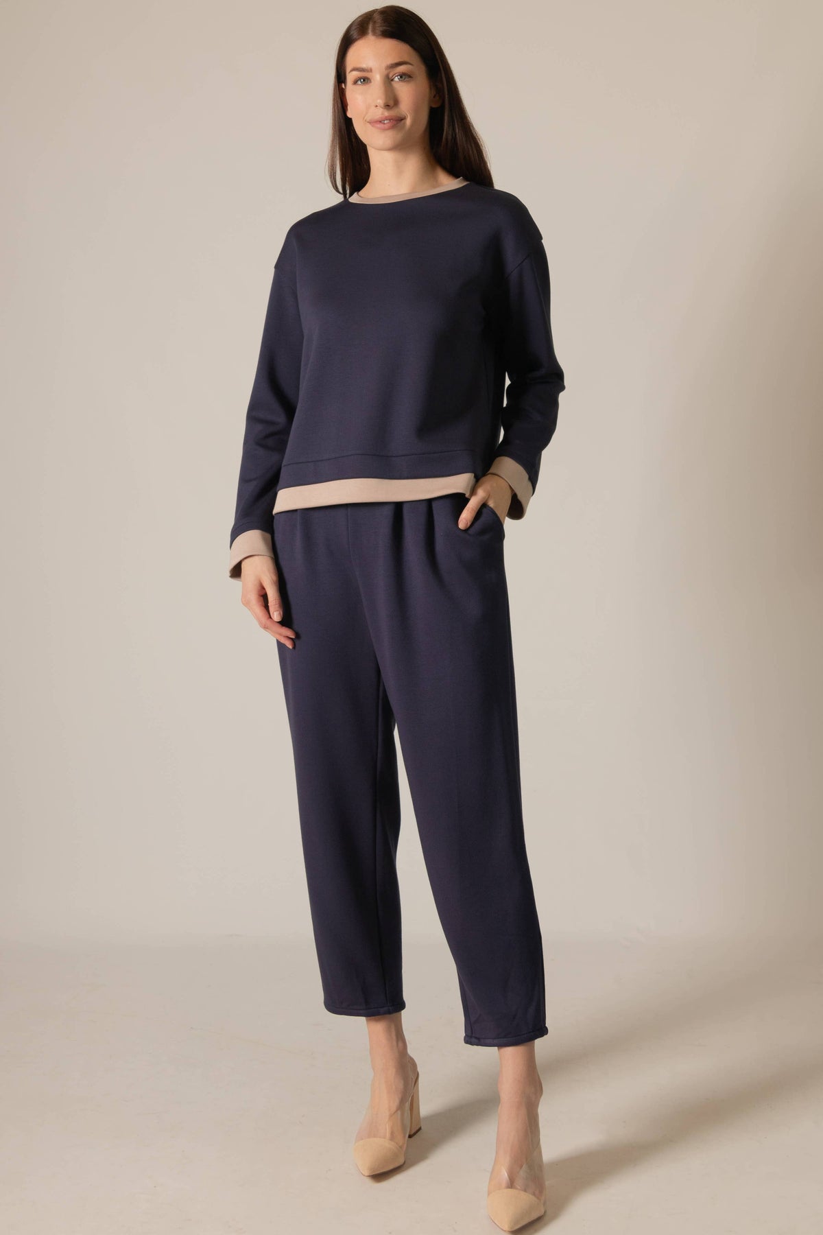 P. CILL Butter Modal Contrast Border Top: Black/Ivory / Large