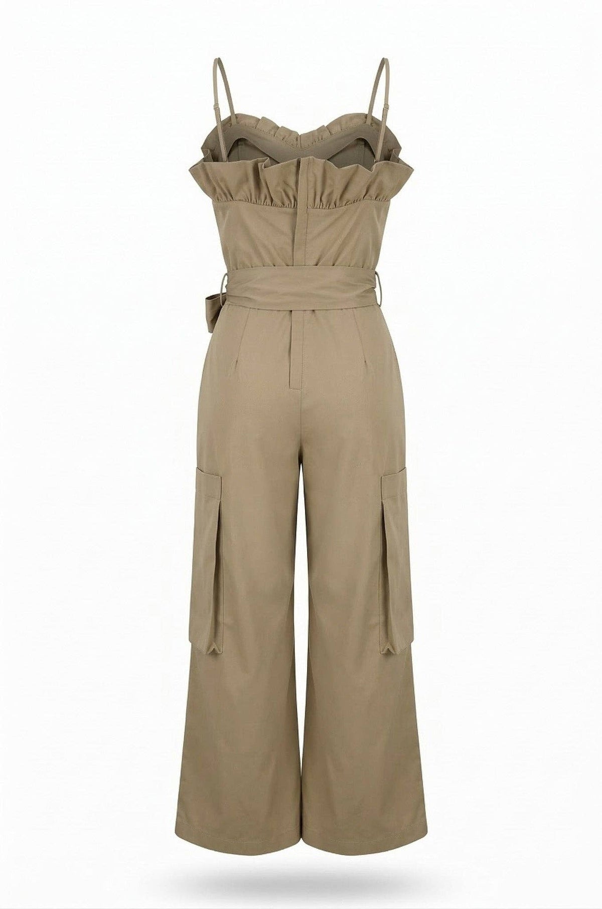 Off Shoulder Trench Style Cargo Jumpsuit: L