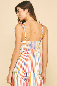 Mori RAINBOW STRIPE TIERED CAMI TOP－