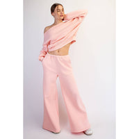 FRENCH TERRY FLEECE OFF SHOULDER TOP: Peach Pink / S-M-L(2-2-2)