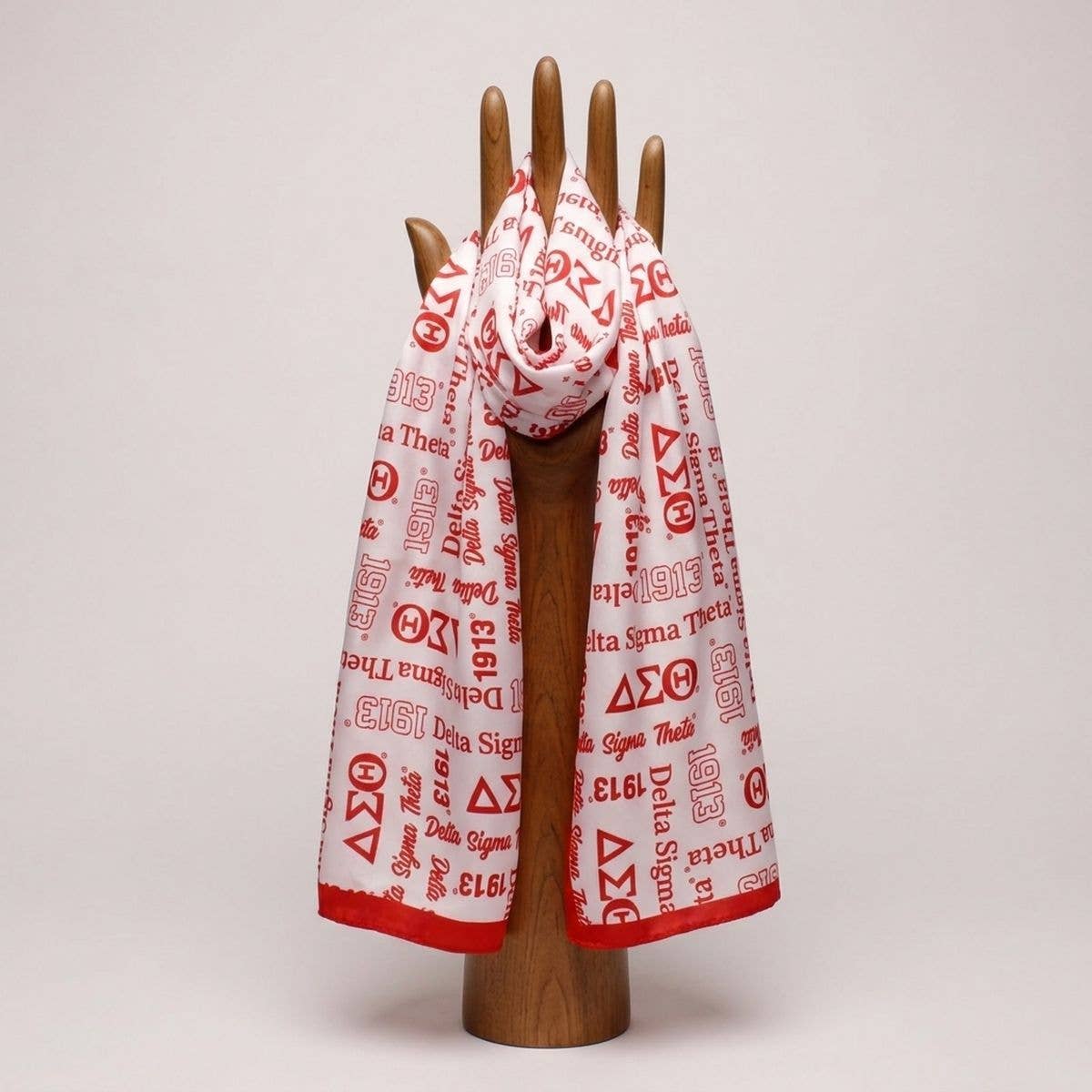 DST Long White and Red Graphic Rectangle Scarf: Color: White / Plating: Multi Tone / Size: 64 x 16 inches