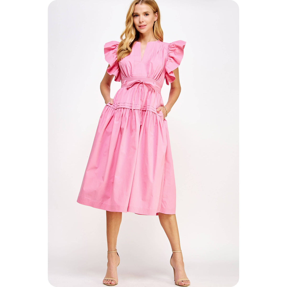 Francine Flutter Sleeve Poplin Midi Dress: Multiple colors
