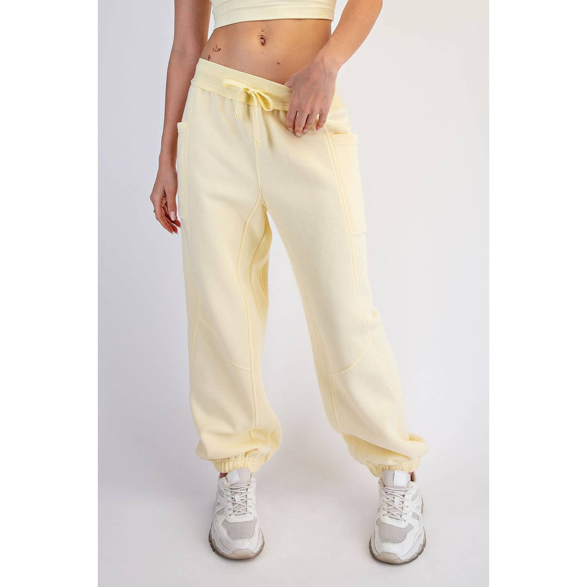 FLEECED TERRY FLOW JOGGER PANTS: Peach Pink / S-M-L(2-2-2)