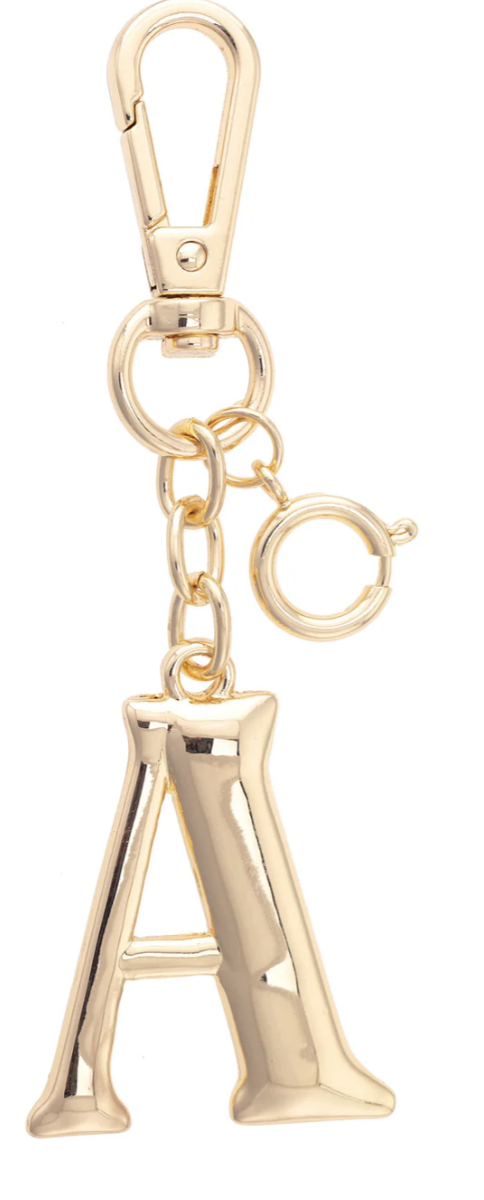 Canvas Style Charm Bar- Letter Initial Bag Charm in Shiny Gold