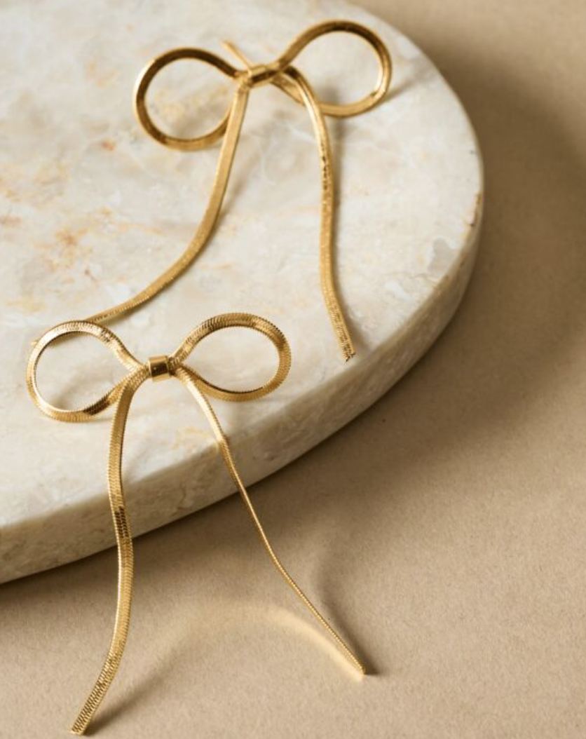 Amelie Waterproof Gold Bow Oversized Earrings