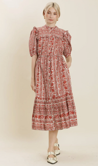 Ellie Floral Ruffle Midi Dress