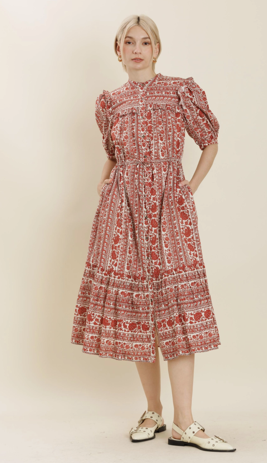 Ellie Floral Ruffle Midi Dress