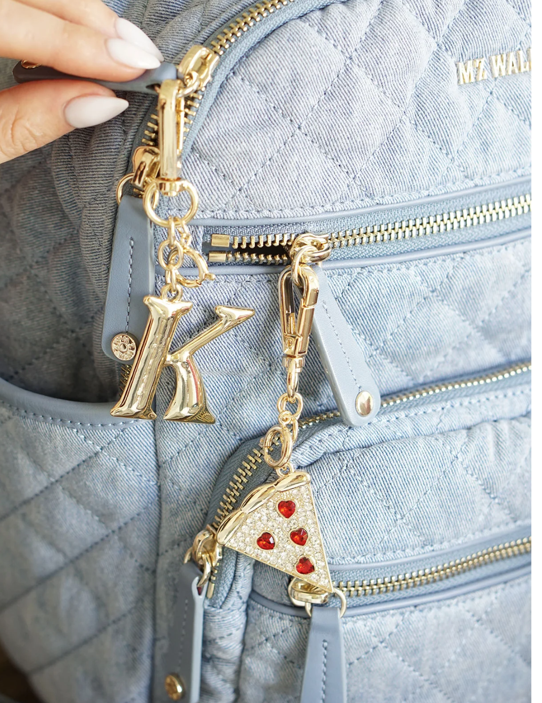 Canvas Style Charm Bar- Letter Initial Bag Charm in Shiny Gold