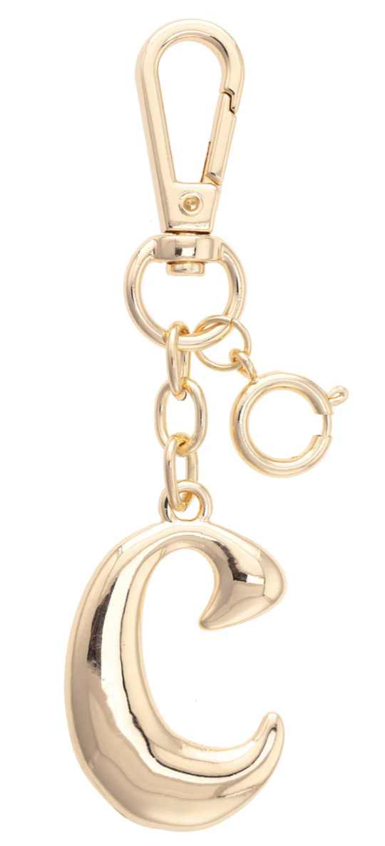 Canvas Style Charm Bar- Letter Initial Bag Charm in Shiny Gold