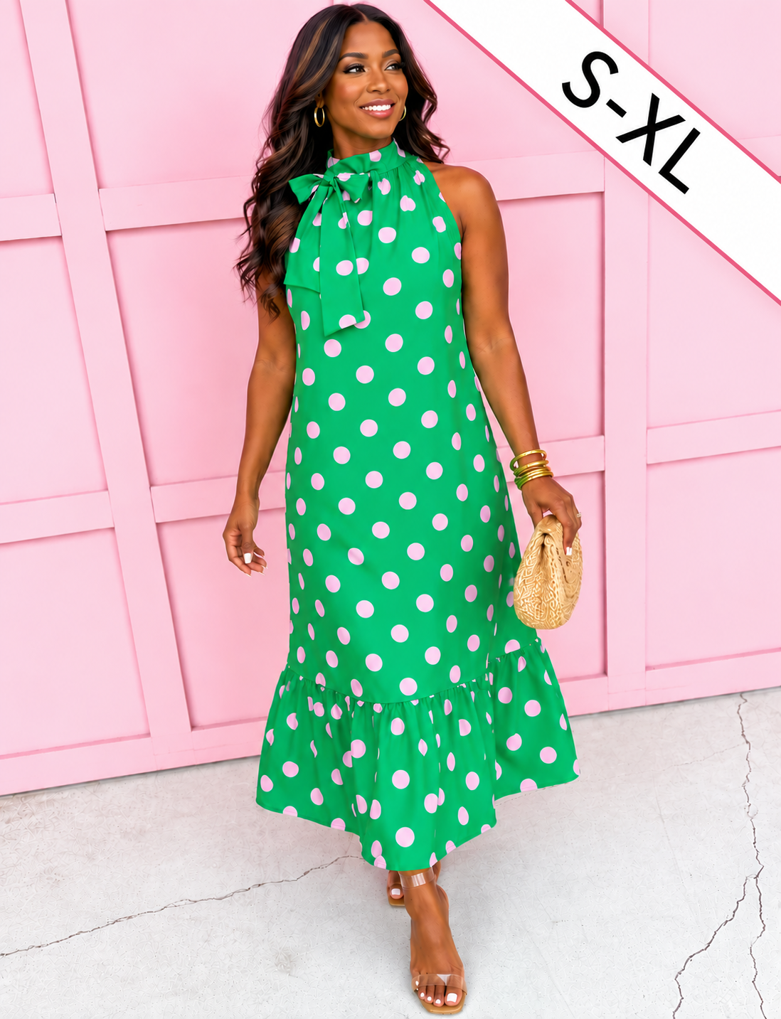 Kelly Green and Pink Polka Dot Dress