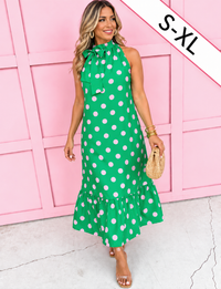 Kelly Green and Pink Polka Dot Dress