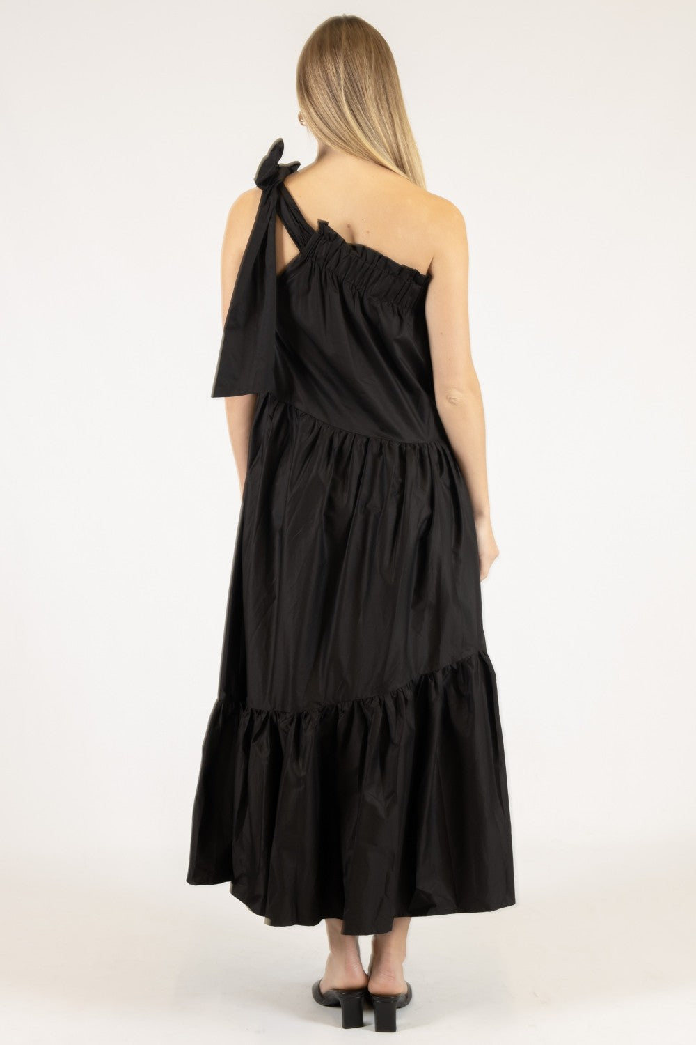 Emily Poplin One Shoulder Ruffle Bottom Maxi Dress