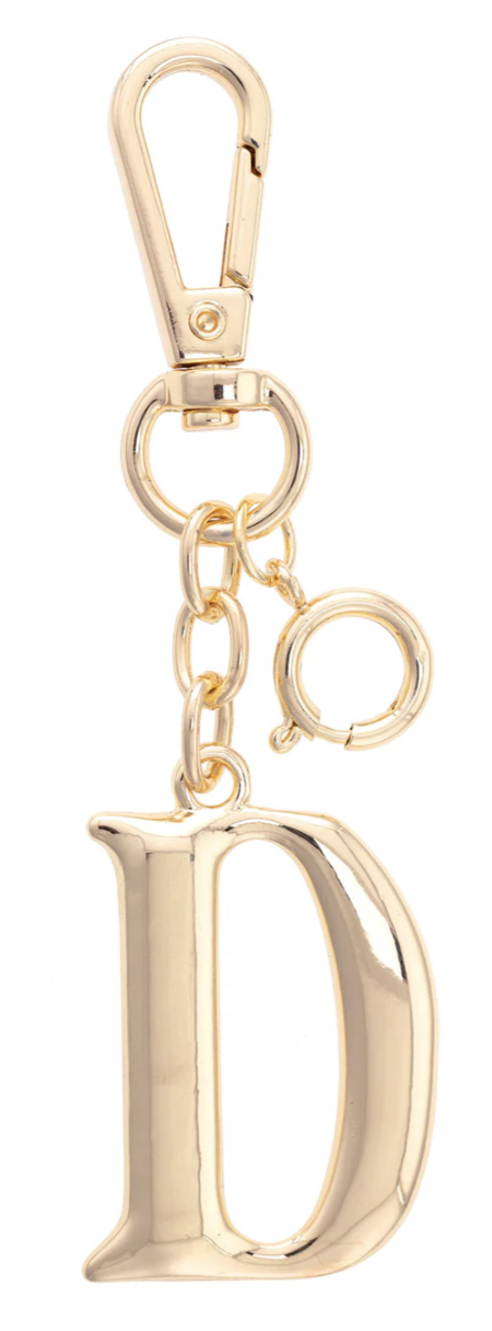Canvas Style Charm Bar- Letter Initial Bag Charm in Shiny Gold