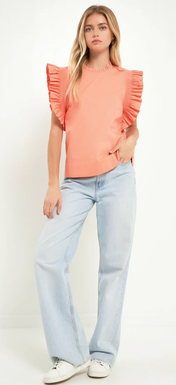 Solana Ruffle Sleeve Poplin Top