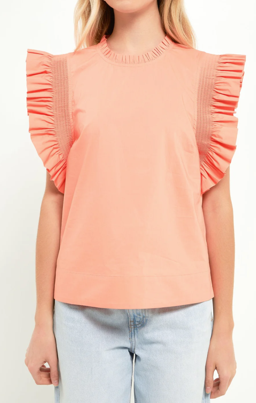 Solana Ruffle Sleeve Poplin Top