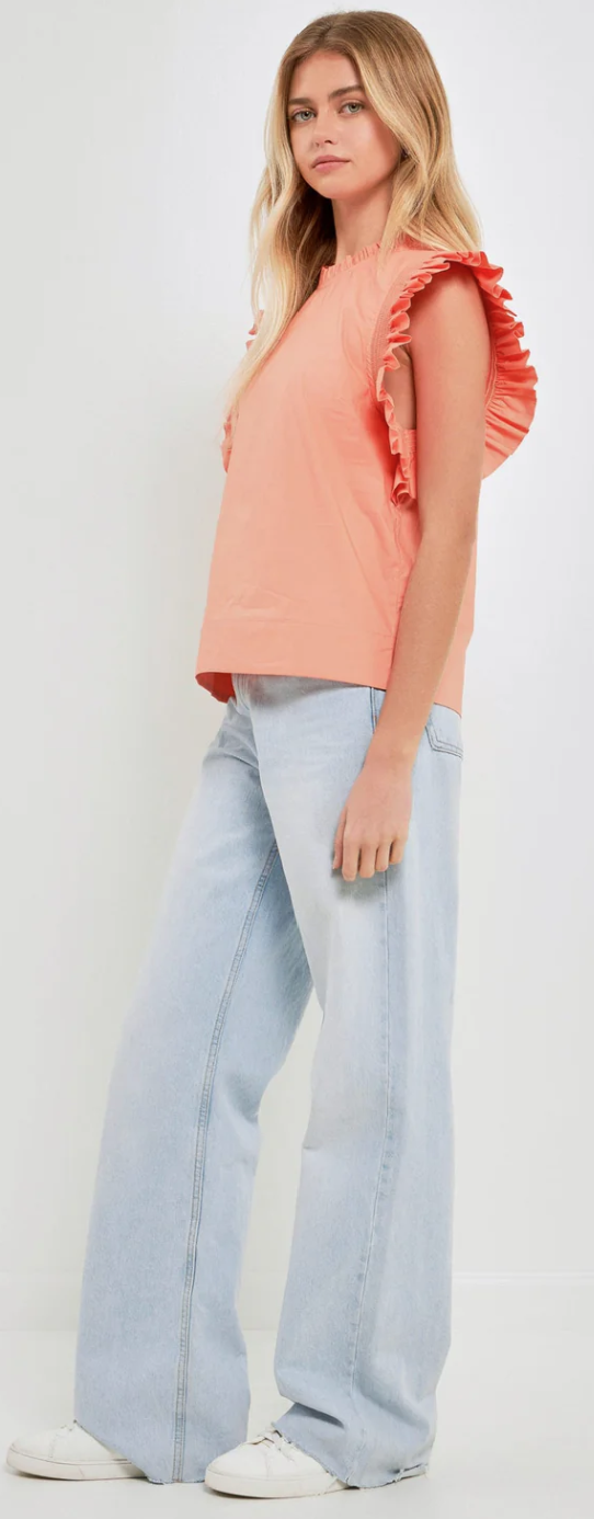 Solana Ruffle Sleeve Poplin Top