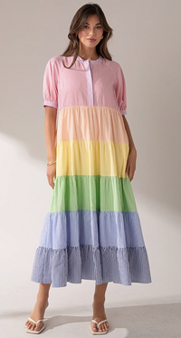 Aurora Color Block Striped Midi Dress