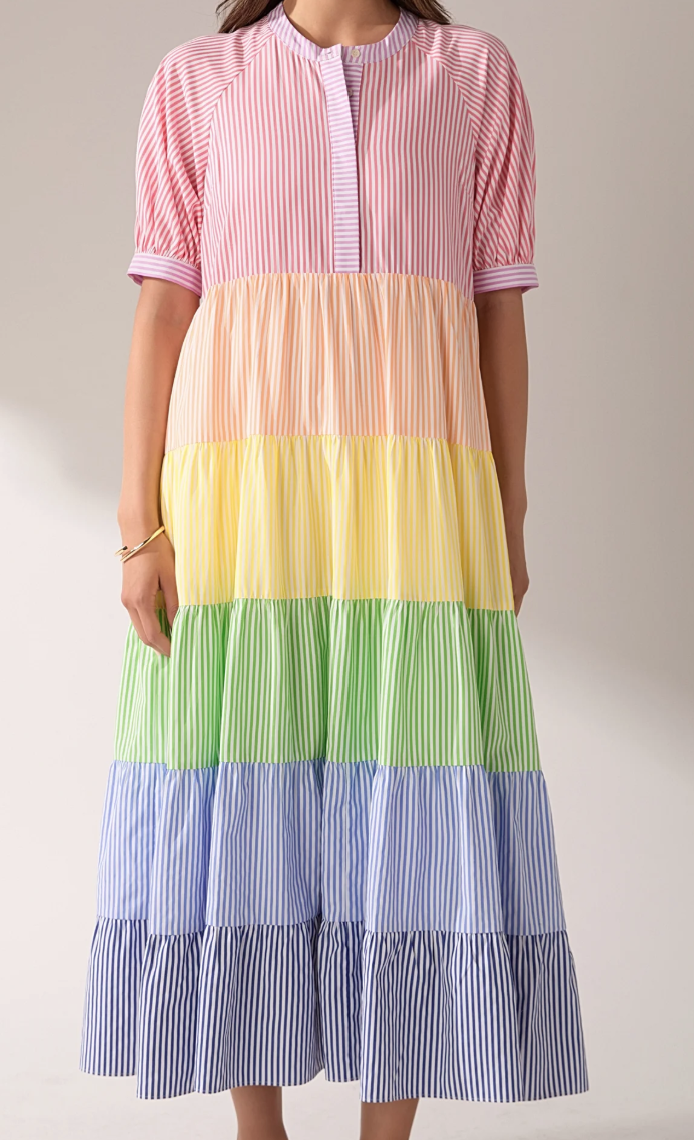 Aurora Color Block Striped Midi Dress