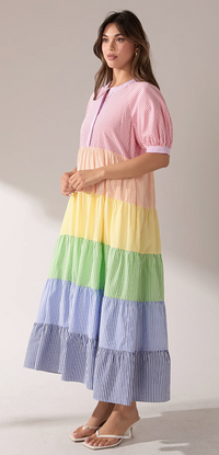 Aurora Color Block Striped Midi Dress