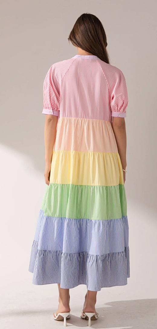 Aurora Color Block Striped Midi Dress