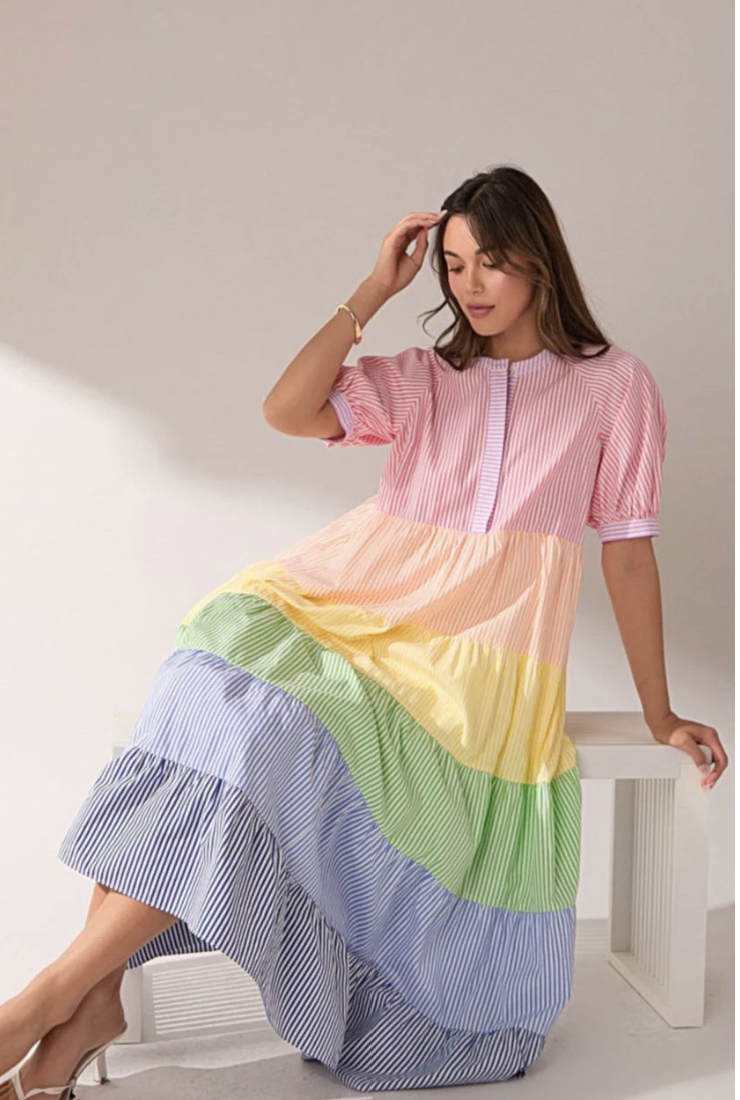 Aurora Color Block Striped Midi Dress