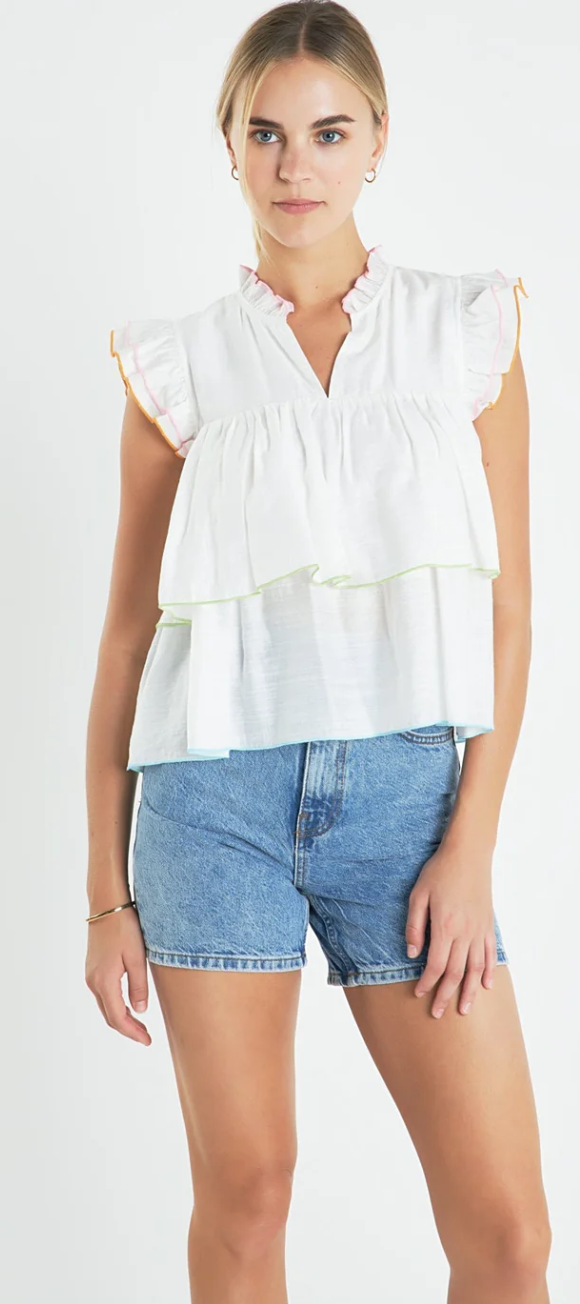 Elani Colorblock Edge Tiered Top