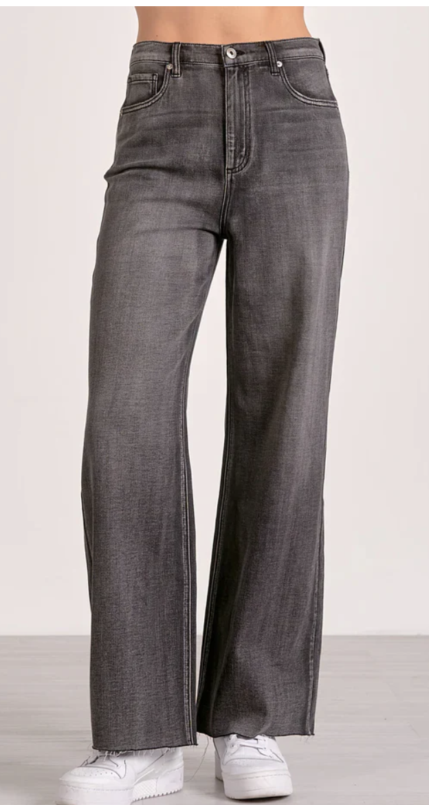 Elan Black Wash High Waisted Wide Leg Jeans