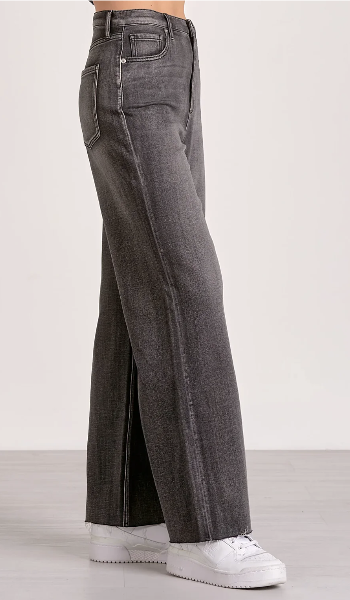 Elan Black Wash High Waisted Wide Leg Jeans