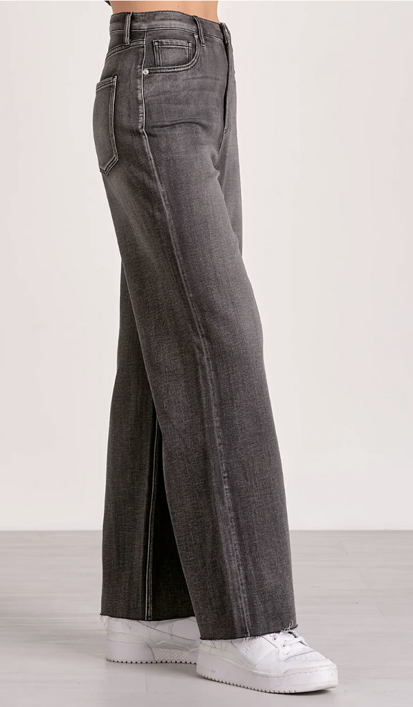 Elan Black Wash High Waisted Wide Leg Jeans