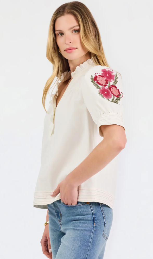 Mary Square Emmie Embroidered Top | Ivory